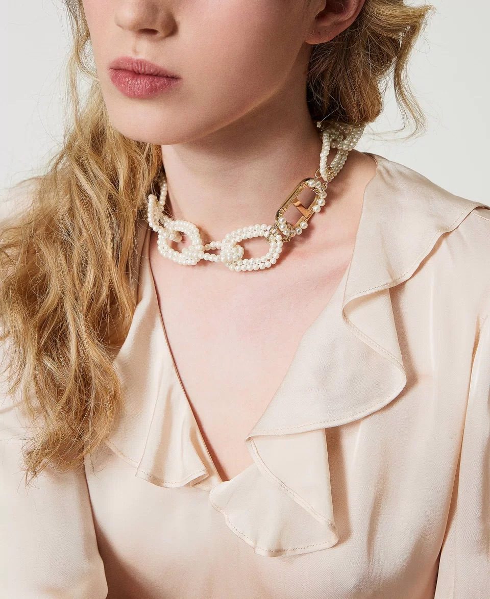 Twinset - Necklace with Pearl Chain and Oval T