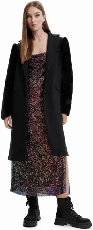 Desigual - Wool Coat with Faux Fur Sleeves