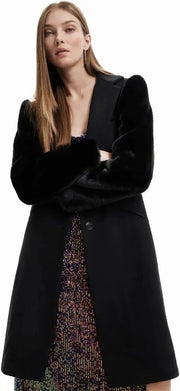 Desigual - Wool Coat with Faux Fur Sleeves
