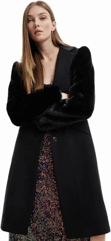 Desigual - Wool Coat with Faux Fur Sleeves