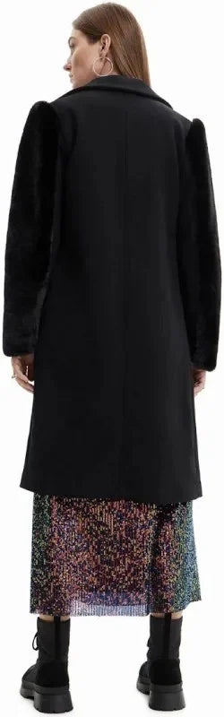 Desigual - Wool Coat with Faux Fur Sleeves