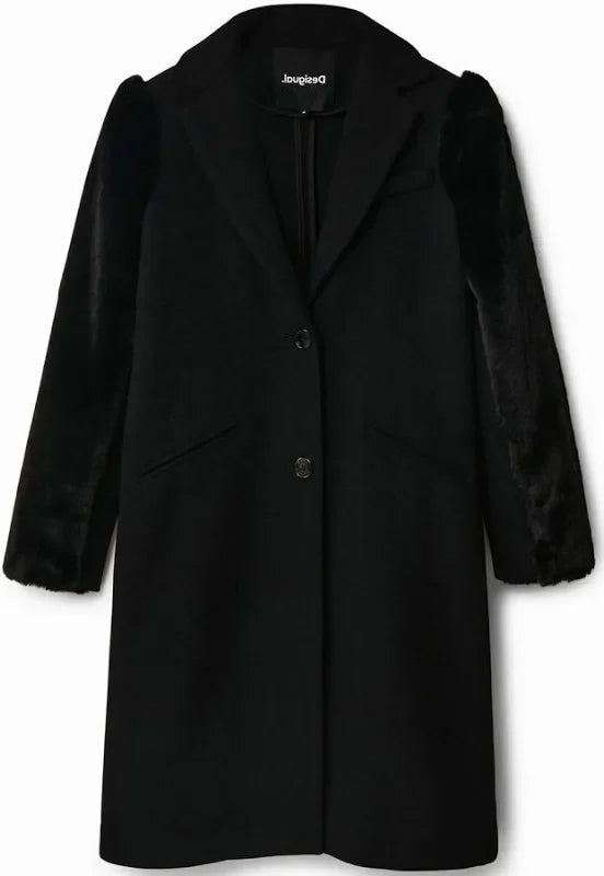 Desigual - Wool Coat with Faux Fur Sleeves