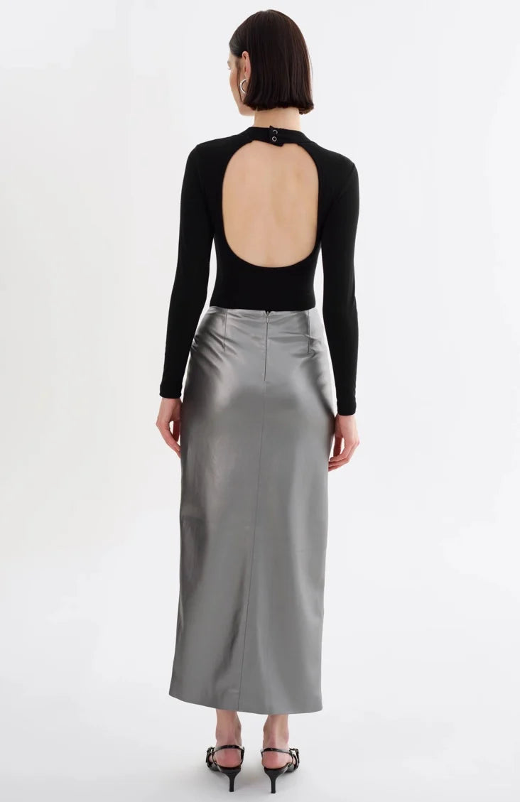 Lamarque  - Eileen Faux Leather Maxi Skirt | Gunmetal
