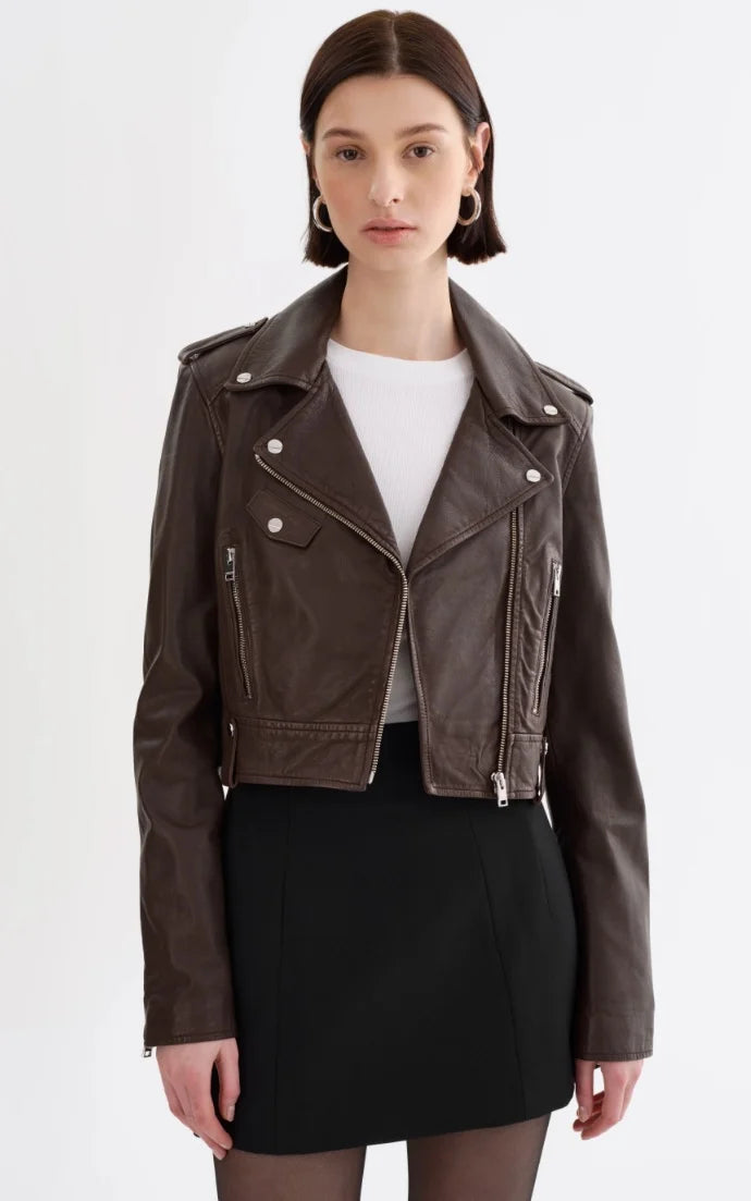 Lamarque  - Ciara Cropped Biker Jacket | Dark Brown