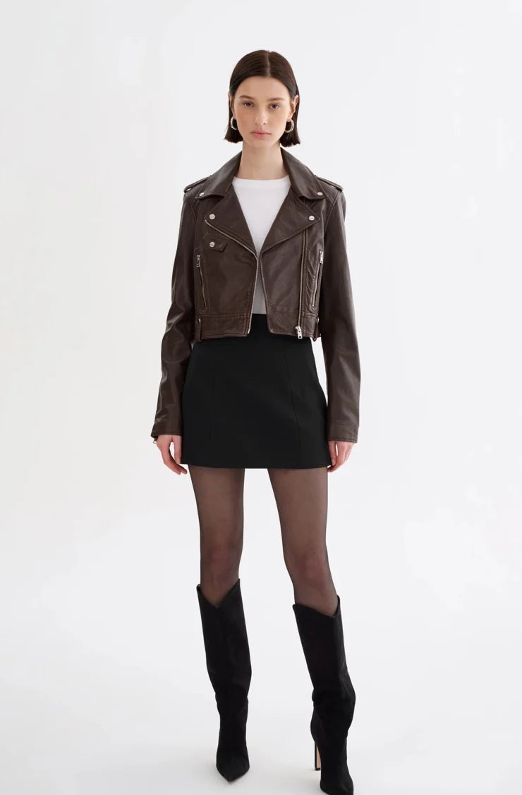 Lamarque  - Ciara Cropped Biker Jacket | Dark Brown