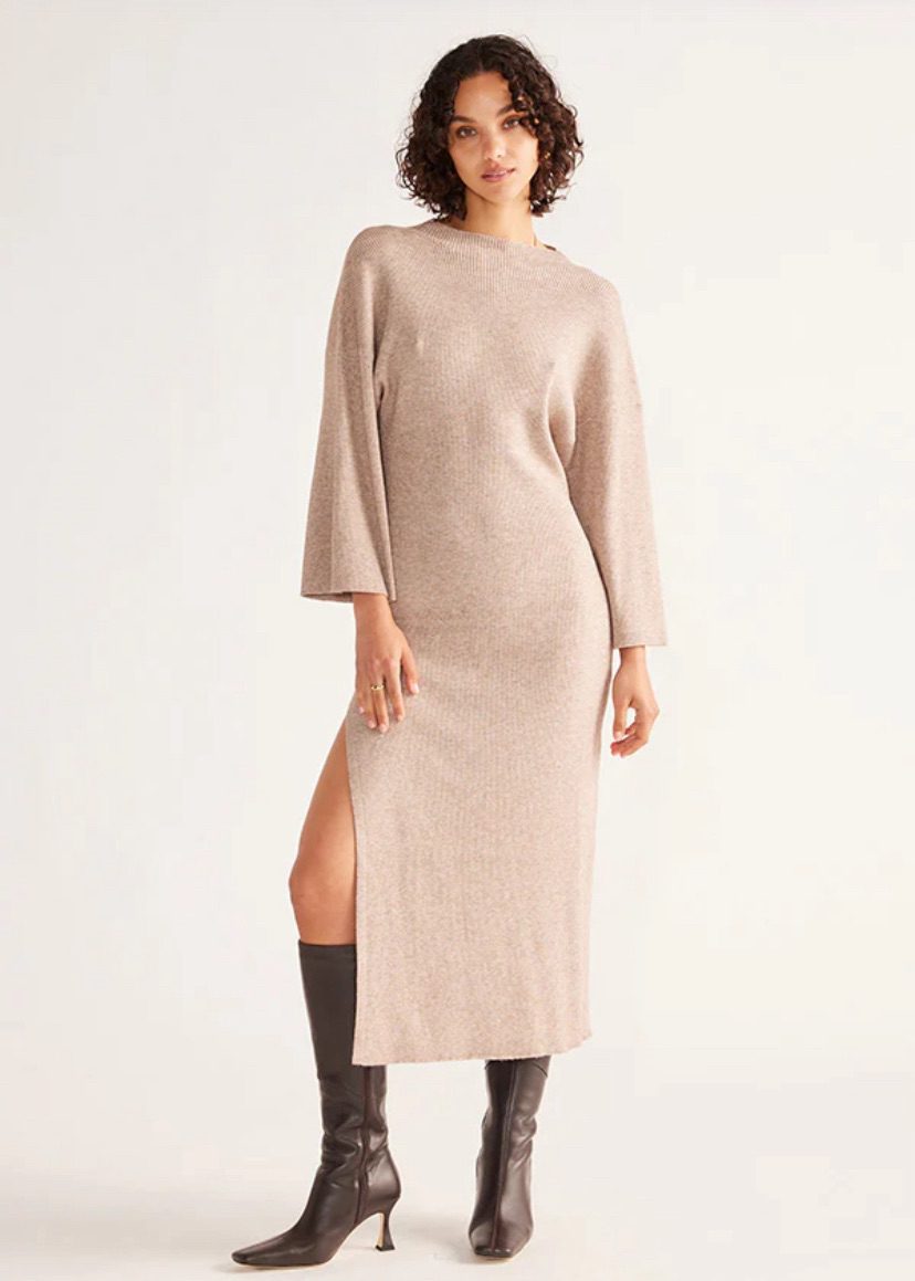 Mos the Label - Wistful Knit Turtleneck Midi Dress | Bisque