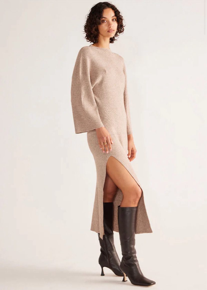 Mos the Label - Wistful Knit Turtleneck Midi Dress | Bisque