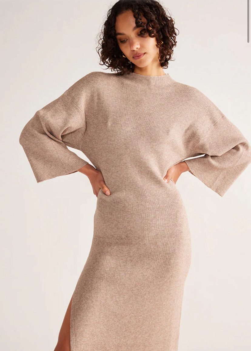 Mos the Label - Wistful Knit Turtleneck Midi Dress | Bisque
