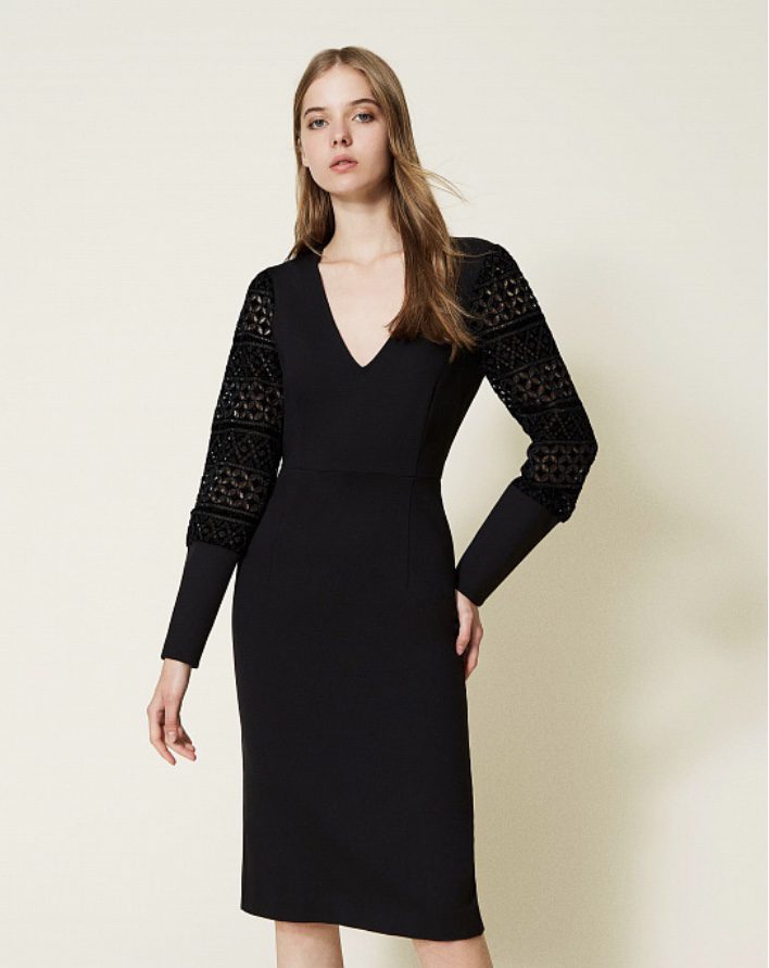 Twinset - Black Dress with Burnout Sleeves