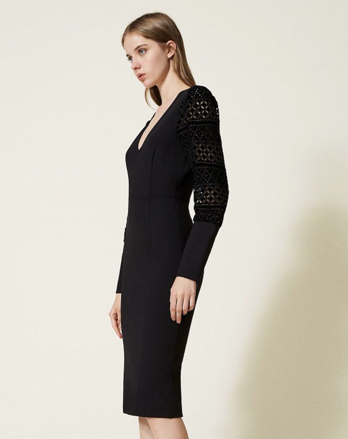 Twinset - Black Dress with Burnout Sleeves