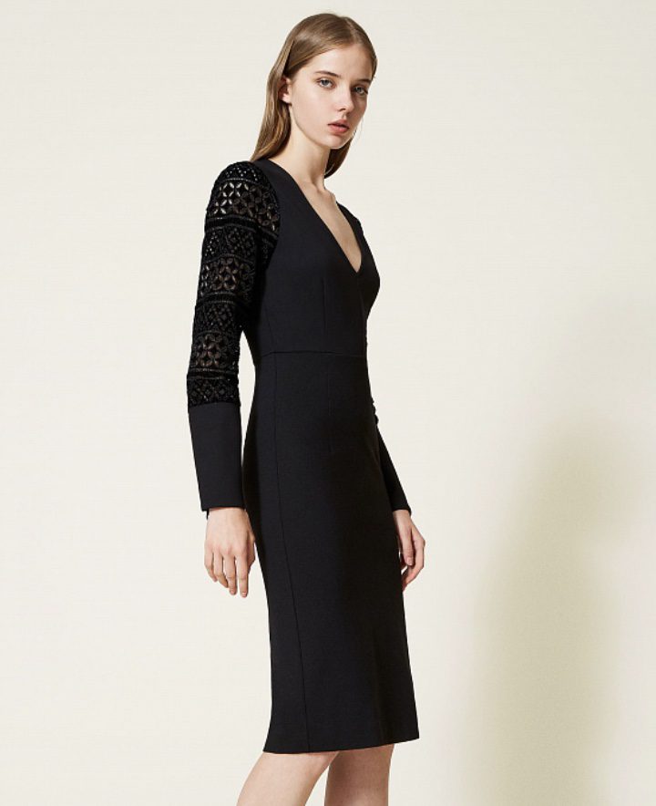 Twinset - Black Dress with Burnout Sleeves