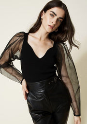 Twinset - Tulle Sleeved Body Suit