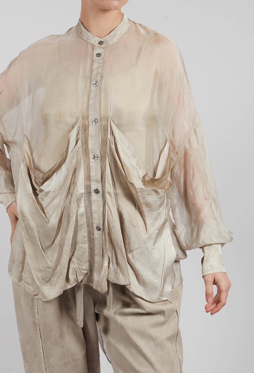 Sanctamuerte - Oversized Shirt Dress With Pockets - Sand