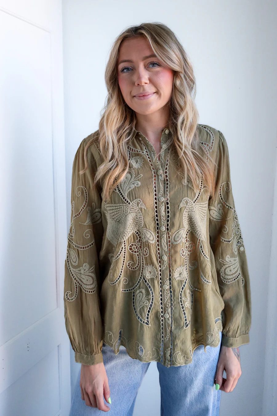 Johnny Was - Chryssie Camp Blouse | Martini Olive