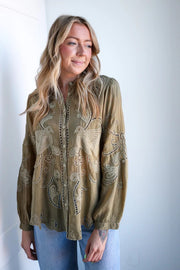 Johnny Was - Chryssie Camp Blouse | Martini Olive