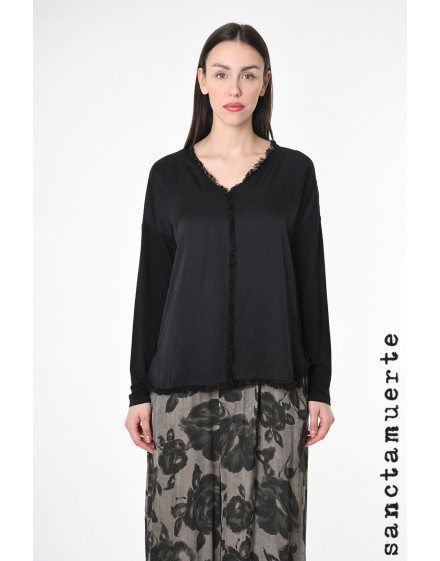 Sanctamuerte - Raw Edged Hem Top | Black